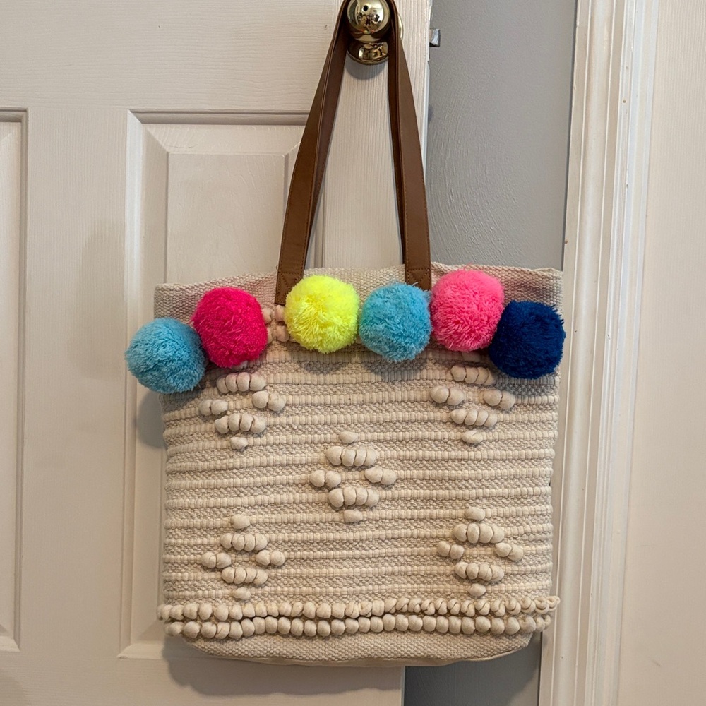 Colorful Pom-Pom Tote Bag
